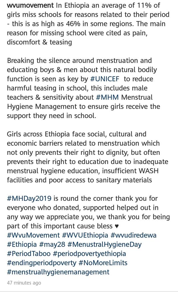 svoicesunite's tweet photo. #MHD2019 is round the corner thank you to everyone who donated, supported, helped out in any way we appreciate you we thank you for being part of this important cause bless ♥️ #WvuMovement #WVUEthiopia #wvudiredewa #Ethiopia #may28 #MenustralHygieneDay #periodpovertyEthiopia https://t.co/Jq6SHKQAQP