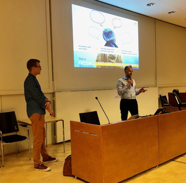 Frosmo's tweet photo. Markku and Vesa had an interesting talk at the Business College Helsinki about Frosmo and the need for personalization and optimization in ecommerce. #it #developer #personalization #ecommerce #potentialemployer https://t.co/F2uwUuvEhW