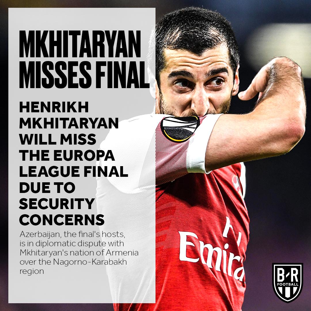 Arsenal midfielder Henrikh Mkhitaryan to miss Europa League final over  safety fears - Eurosport