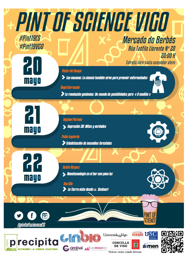 WildFire_RS's tweet photo. Hoy a partir de las 20:00 h, el Profesor Pablo Izquierdo estará en el @pintofscienceES  de Vigo, en el Mercado del Berbés hablando del proyecto @WildFire_RS 
#Pint19ES
#Pint19VGO https://t.co/druoYj5KiC
