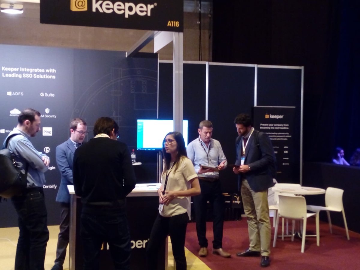 KeeperEMEA's tweet photo. The @keepersecurity team again giving Demo after Demo, this time #DES2019 in Madrid @DES_show the Keeper European roadshow continues in our quest to help companies around the world prevent #password related #databreaches

#security #cybersecurity #hacking #biometrics #technology https://t.co/LJHo7L2Bt4