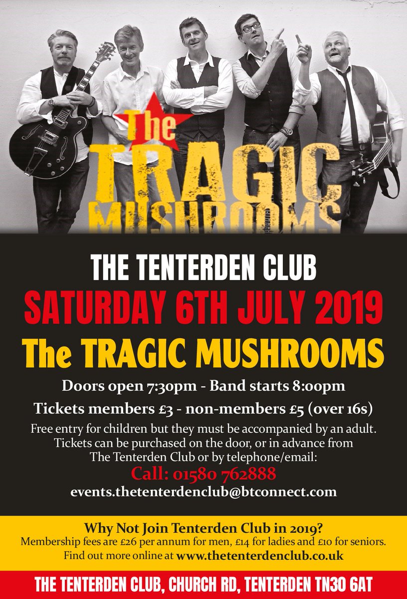 Come and join us for a night of Rock &amp; Roll from the 50s, 60s and 70s, performed by The Tragic Mushrooms #music #live #band #50s #60s #70s #rockandroll #tenterden <a href="/TenterdenClub/">The Tenterden Club</a>