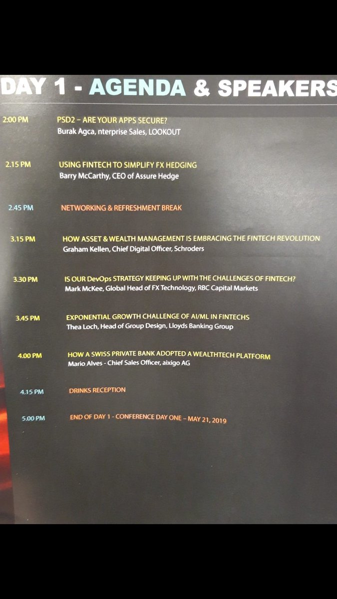 ALT21_'s tweet photo. Our CEO Barry McCarthy is on the main stage at the Fintech World Forum in London at 2.15 discussing the perils of taking the banks head on and how partnering is a more fruitful path
Lots of great talks at the #fintechworldforum https://t.co/5KX6B3DHnc