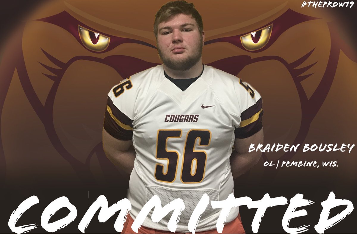 UMMFootball's tweet photo. We are excited to announce the addition of Braiden Bousley (Pembine HS/Wis.) to our offensive line! #theProw19 https://t.co/Q2v3R2QHPZ