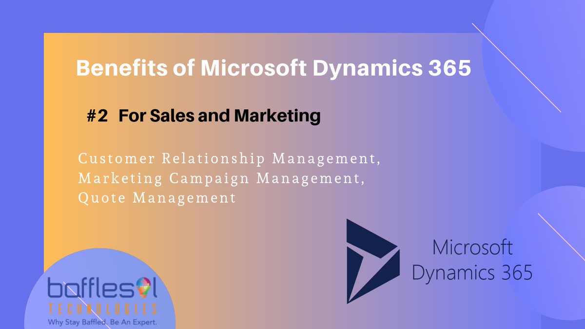 BaffleSol's tweet photo. Benefits of #MicrosoftDynamics365 for Sales and Marketing
https://t.co/fr0l6s7v3Y
#ERPImplementation #MicrosoftDynamics #MicrosoftDynamics365 #DynamicsCRM #microsoftpartner #Businesscentral #msdyn365bc #cloud #msdyn365fo #D365FO #D365FinOps #enterprise #dyn365 @BaffleSol https://t.co/oYVSwAeqyy
