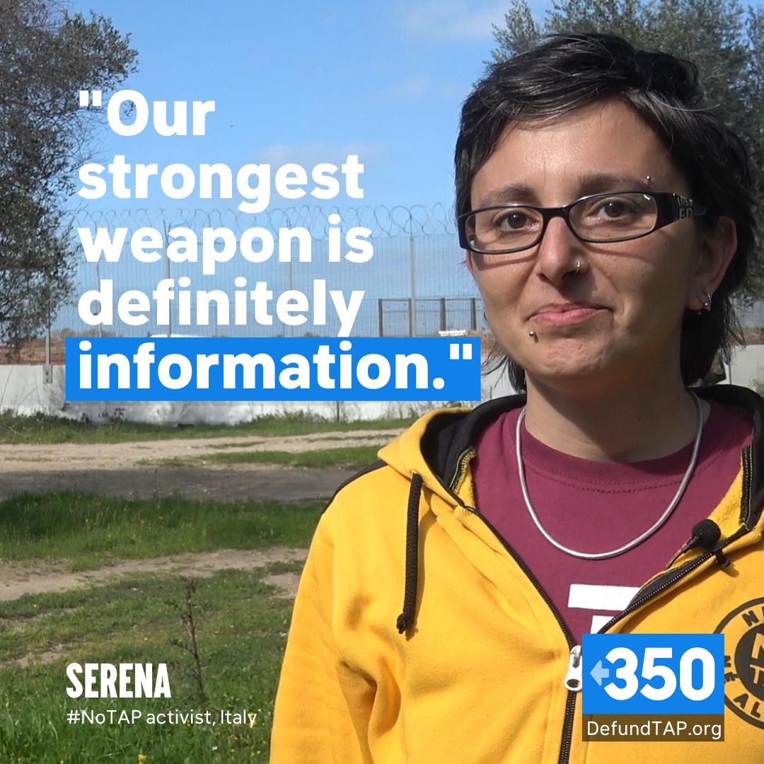 350Europe's tweet photo. "Our strongest weapon is definitely information, so we ask people in other countries to follow us and spread this info. Inform, inform, inform!"

-Serena, leader of the #NoTAP Mums in Melendugno, Italy

Learn more at https://t.co/Y5fWfd7bmh.

#FossilBanksNoThanks #DefundTAP https://t.co/lwFegjqHpd