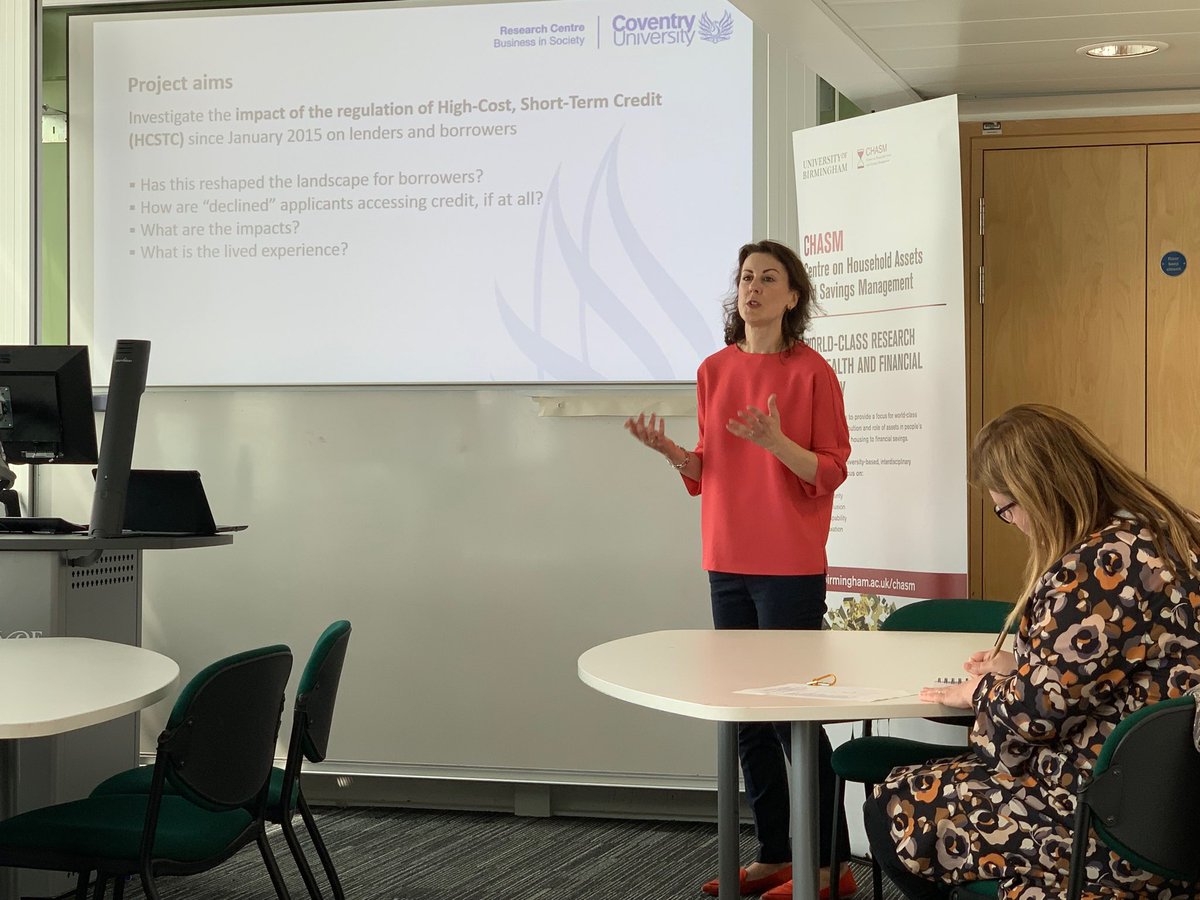 UoBCHASM's tweet photo. Very pleased to have ⁦@DrAppleyard⁩ presenting joint work with ⁦@ToynbeeHall⁩ to us today on fall out from payday lending restrictions over last few years - right policy but what about the impact on users of these loans? https://t.co/4ywMLXSirK