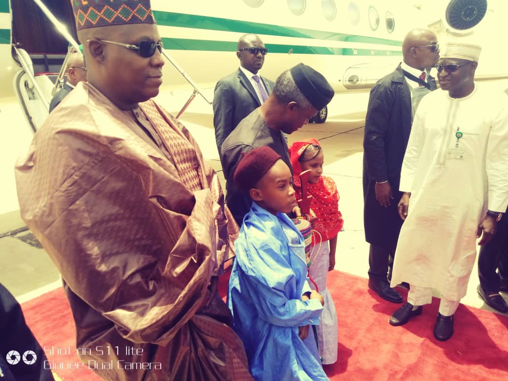 akandeoj's tweet photo. VP Osinbajo in Borno today commissioning a number of projects. He has been received by Gov. Shettima &amp; the people. Borno has always been on his mind actually https://t.co/dm0dLQEBOM