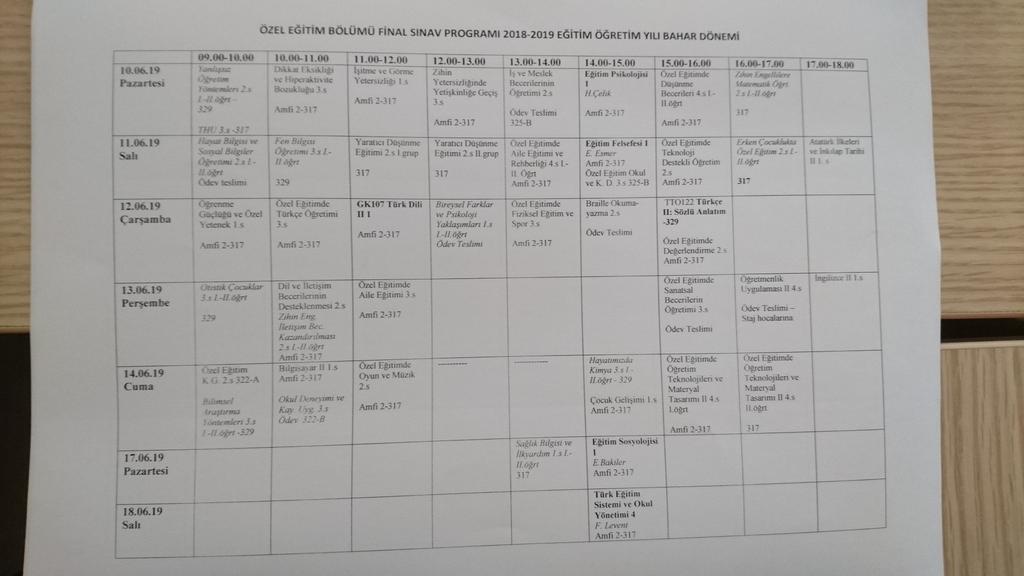 Final programı ektedir, başarılar