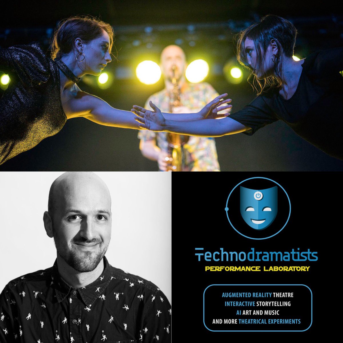 Technodramatist's tweet photo. Proud to announce our opening act -Johnny Butler, Grammy Award-Winning Saxophonist and his processing-algorithm & AnA Collaborations w/ dancers Alex Jenkins and Audrey Rachelle! @jbutlermusic https://t.co/p2b7YYZeQu #artheater #weARLive #newapp #augmentedperformance #Facesync https://t.co/3B6TKGE5OP