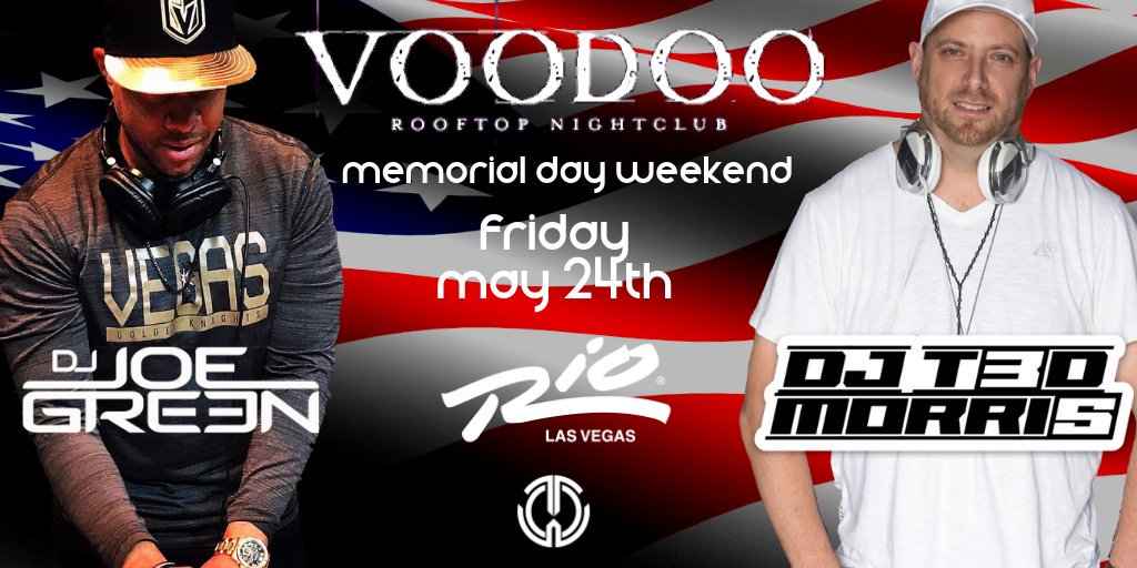DJT3DMORRI5's tweet photo. Back at it again with @djjoegreen to kick off Memorial Day Weekend at Voodoo Rooftop Nightclub at @riovegas If you are in Vegas this weekend make sure you come party on the roodtop with us. #wildonelv #getwildatrio #mdw #MemorialDayWeekend #vegasparty #vegasnightlife #VegasBorn https://t.co/GpEIjuAhB1