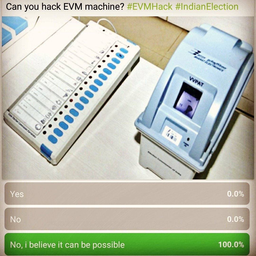 pollview's tweet photo. Can you hack EVM?
Install, Vote now
#pollviewapp #pollview #evm #indianelections #indianelections2019 #elections2019 #exitpoll2019 #EVMs #election2019 #indiaelection #evmmachine #electioncommission #electioncommissionofindia #electioncommision #EVMHacking https://t.co/3MSSmqJabx