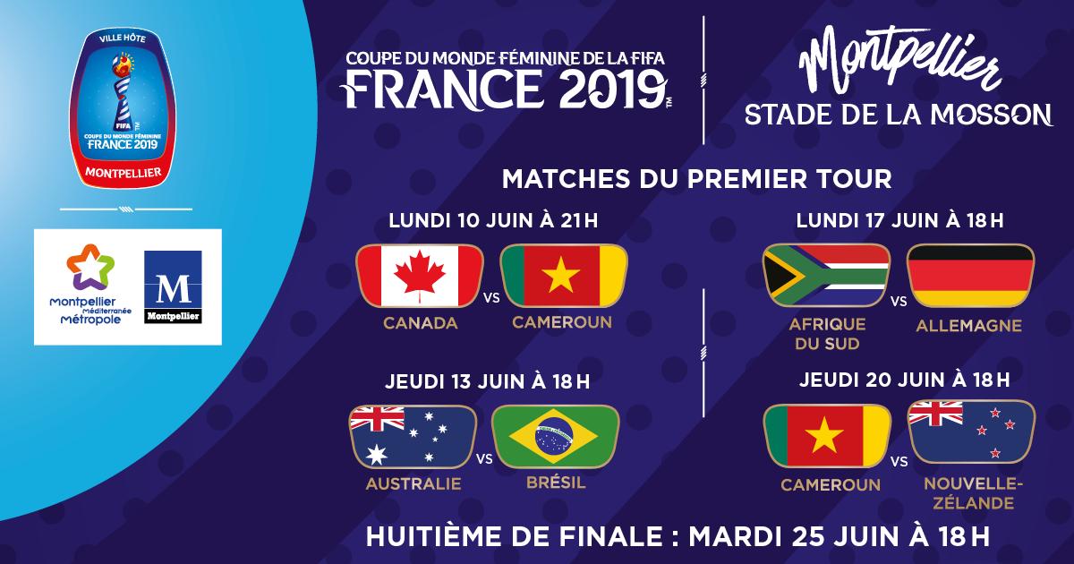 🗣️#Rappel Montpellier et le Stade de la Mosson accueilleront 5 matchs de la 
Coupe du monde féminine de la FIFA, France 2019™ 
👉 Places disponibles dès 9€ : bit.ly/2q9l5vB

🇦🇺🇧🇷🇨🇦🇩🇪🇨🇲🇳🇿