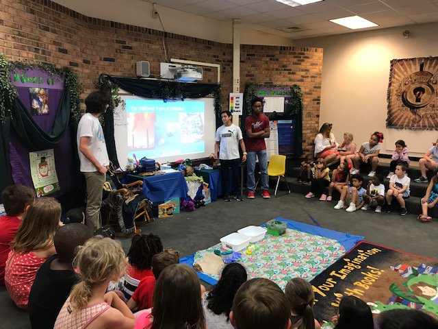 MsLucasLCB's tweet photo. LCB world changers taught 1st graders about the dangers of pollution using at Greenfield Elementary.  VERY cool! @lcbirdprincipal , #OneCCPS, #betheU https://t.co/8Y5y4VRrVE