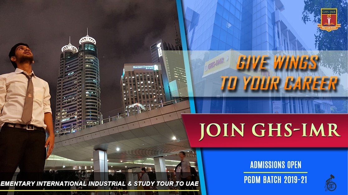 dghsimr's tweet photo. GIVE A BOOST TO YOUR CAREER  | Join GHS-IMR PGDM Programme and get Free International Study Tour to UAE | International Placements. For more details Visit https://t.co/DgOfRvJ9Bg or Call Us Now: +91-9721784455

#ghsimr #ghsimrkanpur #MBAAdmissions2019 #MBAColleges #PGDM2019 https://t.co/rELc0NIQEX