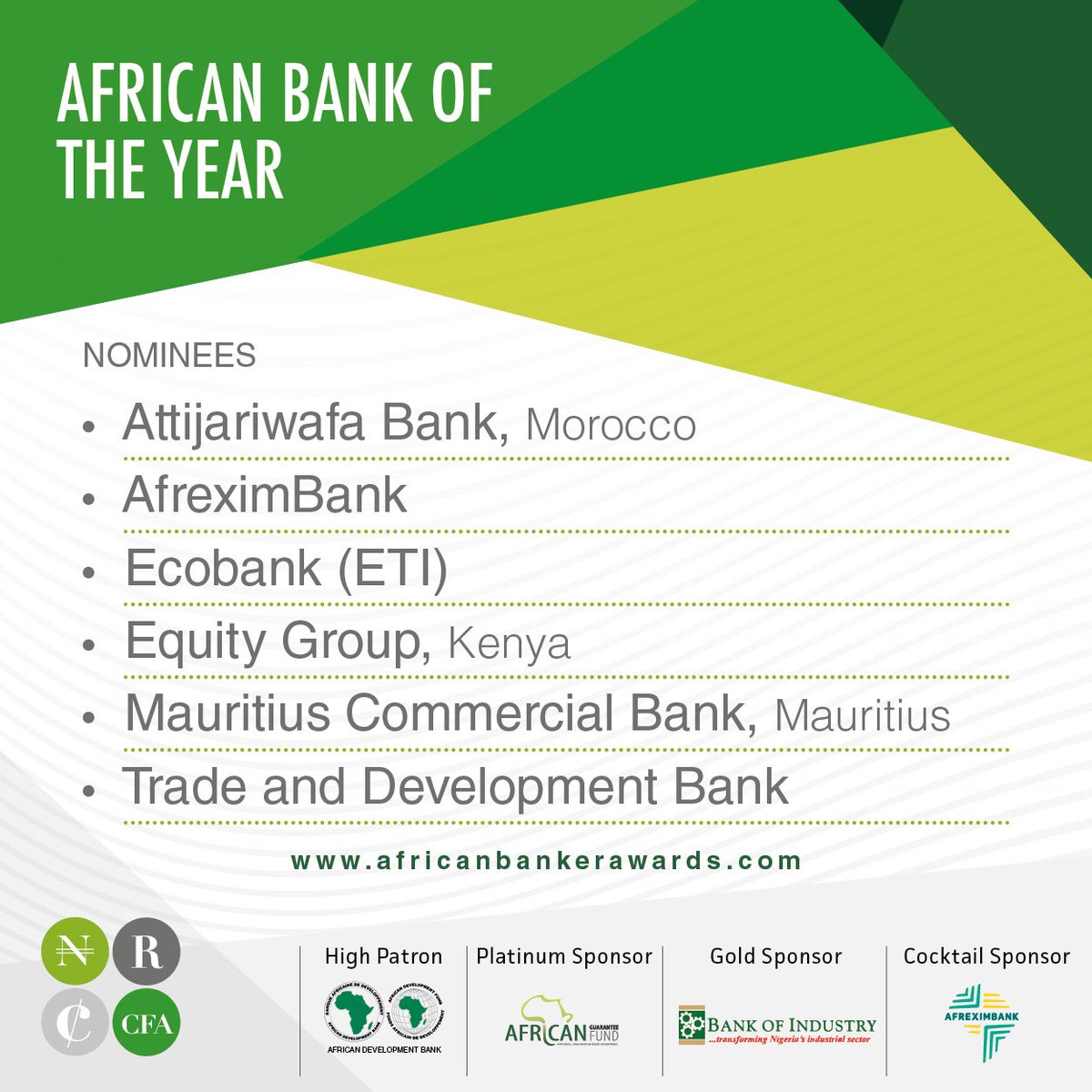BankerMagazine's tweet photo. Last year's winner for the #AfricanBankoftheYear was @KeEquityBank. This year's shortlist includes @AttijariwafaB @afreximbank @GroupEcobank @KeEquityBank @mcbgroup and #TradeAndDevelopmentBank. Who do you think will be our next winner? #AfricanBankerAwards2019 #Africa #Awards https://t.co/XQFo5uEWQg