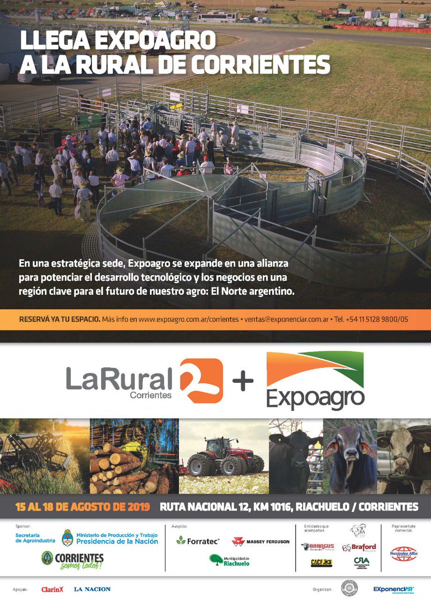 DoloresMitre's tweet photo. Se viene... #ExpoagroCorrientes 
Del 15 al 18 de agosto se realizará “Expoagro en La Rural de Corrientes” en Riachuelo (Ruta 12 Km 1016), provincia de Corrientes.
¡No te quedes afuera! Reservá tu espacio @Expoagrocom
@chinomartin 

@SRCorrientes
@AgroindustriaAR
@CorrientesGob https://t.co/9Sk5VoGYLd