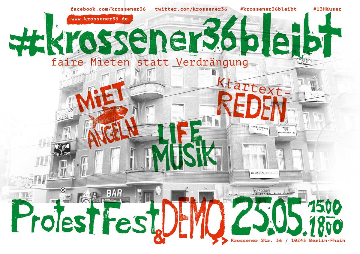 krossener36's tweet photo. Nicht vergessen #ProtestFest am 25.05. bei uns ... wir freuen uns. 🦋
#wirbleibenalle  #fun4vorverkauf #krossener36bleibt #Mietenwahnsinn #VORKAUFJETZT https://t.co/DzRBknsnso