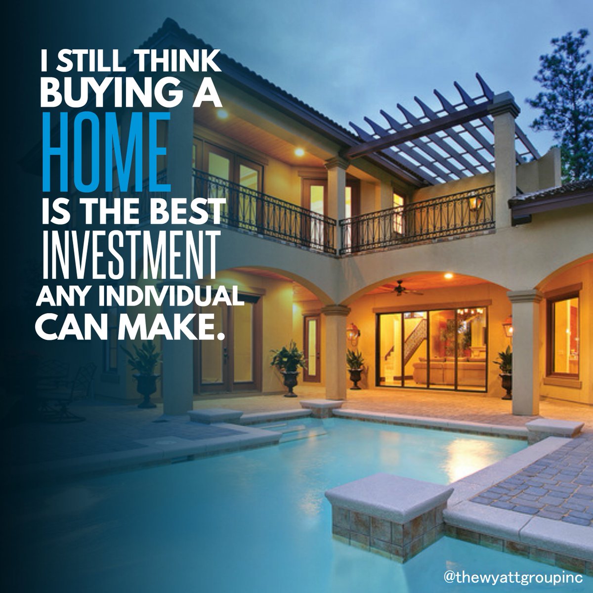 theWyattGroup's tweet photo. I still think buying a home is the best investment any individual can make.
#thewyattgroupInc #TheWyattGroup #createmustommarketreport #foreclosures #realestate #investments #clients #realeastateconsultant #passiverealestateinvesting #fixandflip #realtor #realestateessentials https://t.co/4a8nE0VP7P