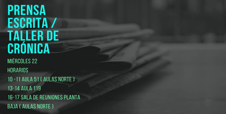 EscuelaComUNSa's tweet photo. #Talller De Crónica
🔜 El Miércoles 22
👉Organiza: Cátedra de Investigación Periodística y Prensa Escrita https://t.co/ifr9eIXs7c