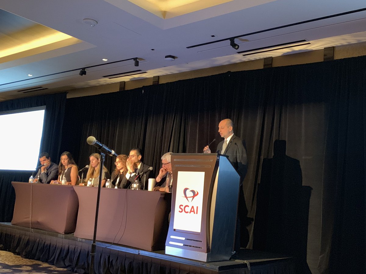 willsuh76's tweet photo. #SCAI2019 Cath Lab Boot Camp #HeartTeamApproach 
@KaulP on A Case of Shock and Awe - cardiac arrest patient placed on VA ECMO. Mechanical valve frozen leaflet. #HeartTeam decision to try something new. 1/n https://t.co/0PFJZ5F8wJ