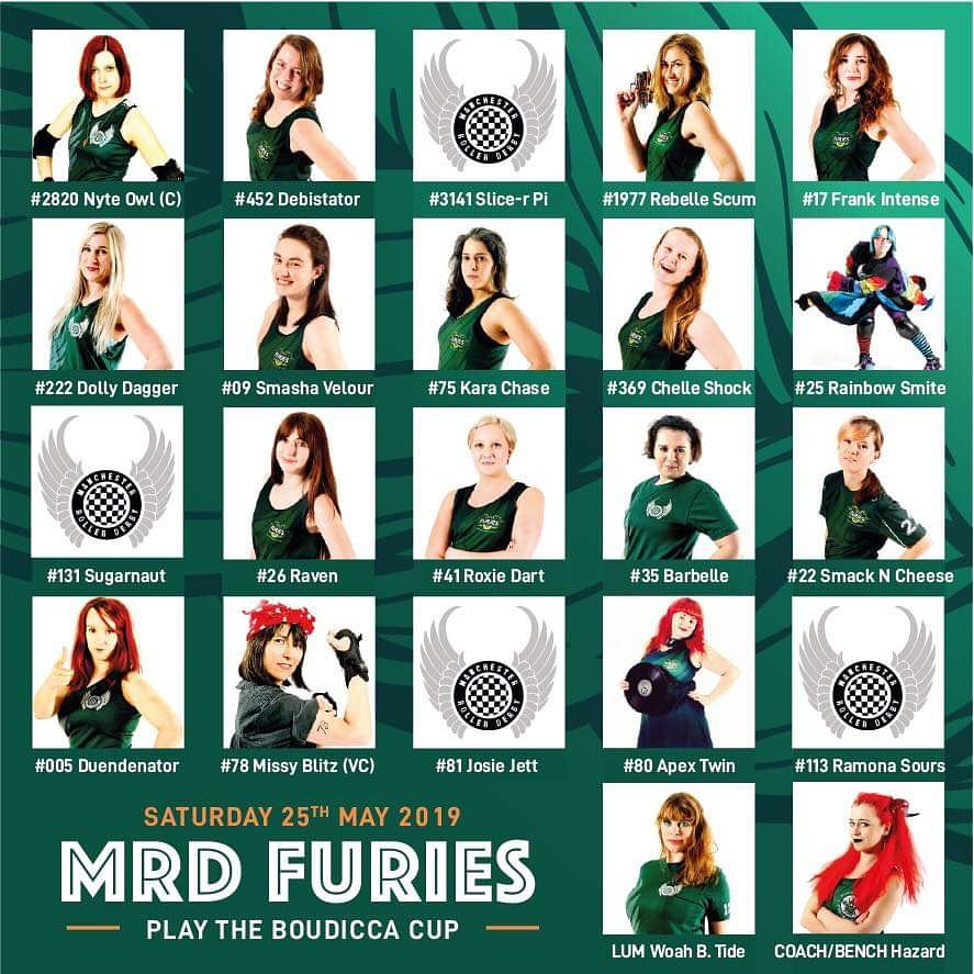 How wonderful does the <a href="/mancrollerderby/">Manchester Roller Derby</a> Furies line up look? Join them for round three of #BoudiccaCup at #Salford. Tickets: eventbrite.co.uk/e/boudicca-cup…