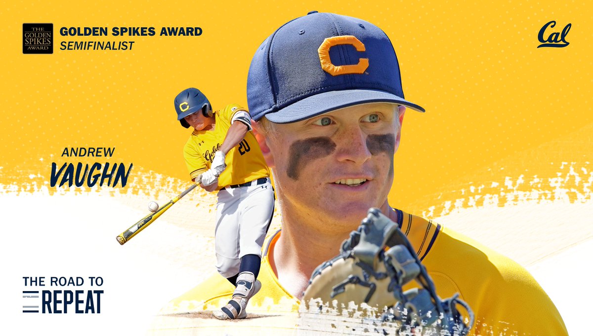 CalBaseball's tweet photo. .385 average, 15 HRs, .539 OBP ... Sounds #GoldenSpikes worthy to us! Vote for #CalBaseball's Andrew Vaughn, who can become first repeat winner in history of the award. Just go to https://t.co/VMrg2mQImJ. You can vote up to 25 times per day thru Sunday, 2 pm (PT). #VoteForVaughn https://t.co/ebMAkVJakP