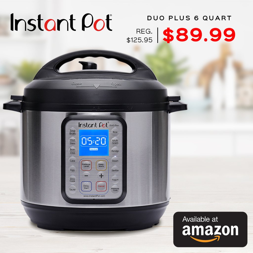 InstantPot's tweet photo. Don't miss this incredible sale on our Best Seller the Duo Plus 6 Quart Instant Pot.
Get yours before they're gone for $89.99
>>https://t.co/Z65KxLE4gl
#instantpot #instantpotsale #duoplus #instantpotduoplus #pressurecooker https://t.co/U1g85Vtogm