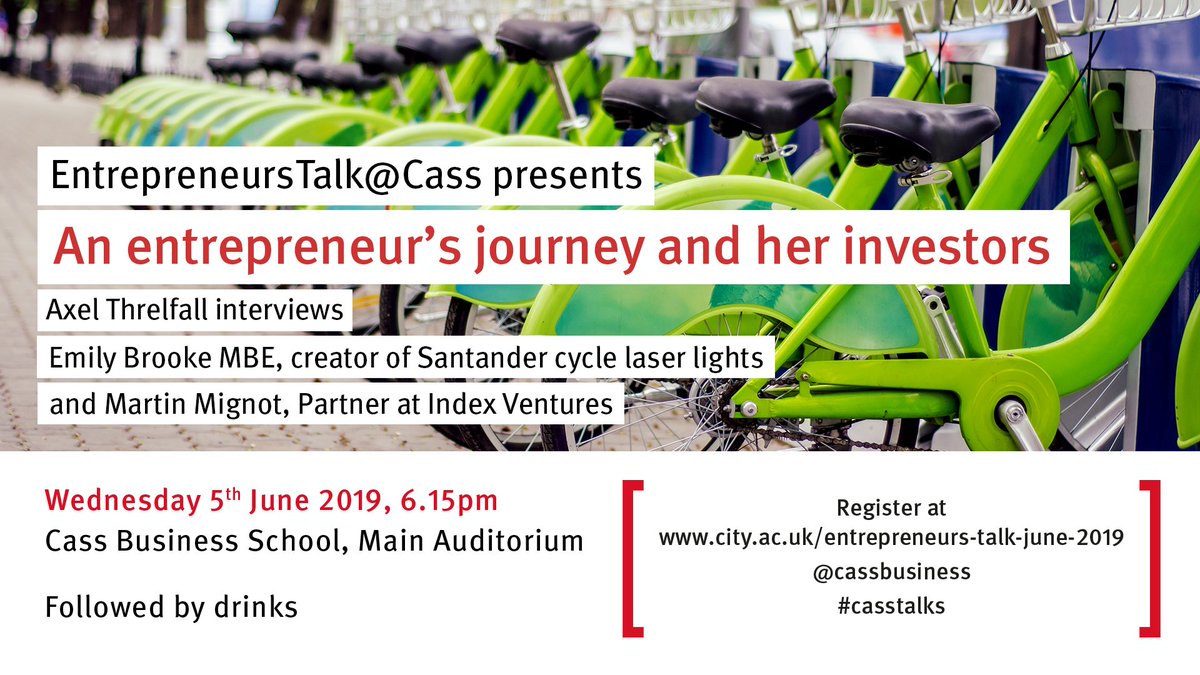 Don’t miss our EntrepreneursTalk@Cass event on Wednesday 5th June. <a href="/axelthrelfall/">Axel Threlfall</a> will be interviewing two inspiring entrepreneurs - <a href="/buzzbrooke/">Emily Brooke</a>, founder of <a href="/weareberyl/">We are Beryl</a>, and <a href="/martinmignot/">Martin Mignot</a>, partner at <a href="/IndexVentures/">Index Ventures</a>. Register here: bit.ly/2W0lzFS #EntrepreneurTalks