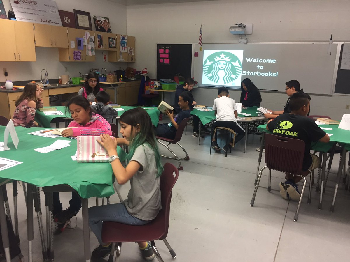 AngJohnson9's tweet photo. @ABStrawn Starbooks Cafe! 5th grade book tasting to gear up for summer reading with middle school level text. @Ms_Domingues #ABSProud #LockhartLeading https://t.co/HndbAeDOMK