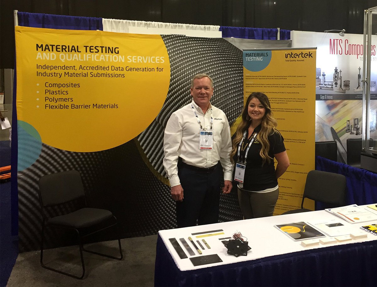 Intertek_TT's tweet photo. Look who is ready to meet you at Day 2 of #SAMPE2019... It's Jim and Maria waiting at booth G4 to talk advanced materials testing and certification! @SAMPE https://t.co/pqIsK0GtMy