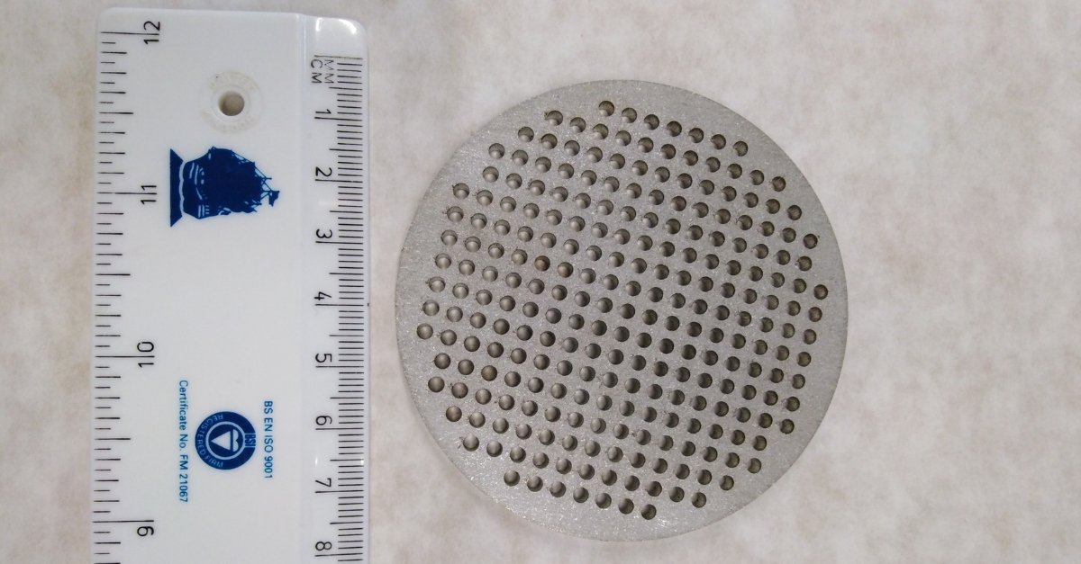 Perfect 2.5 diameter holes cut in 4mm stainless in under 5 minutes.

It's amazing how much laser cutting technology continues to advance. Find out more about our Turmpf Fibre #laser 
: ow.ly/42GI50t48Cg

#engineering #steel #manufacturing