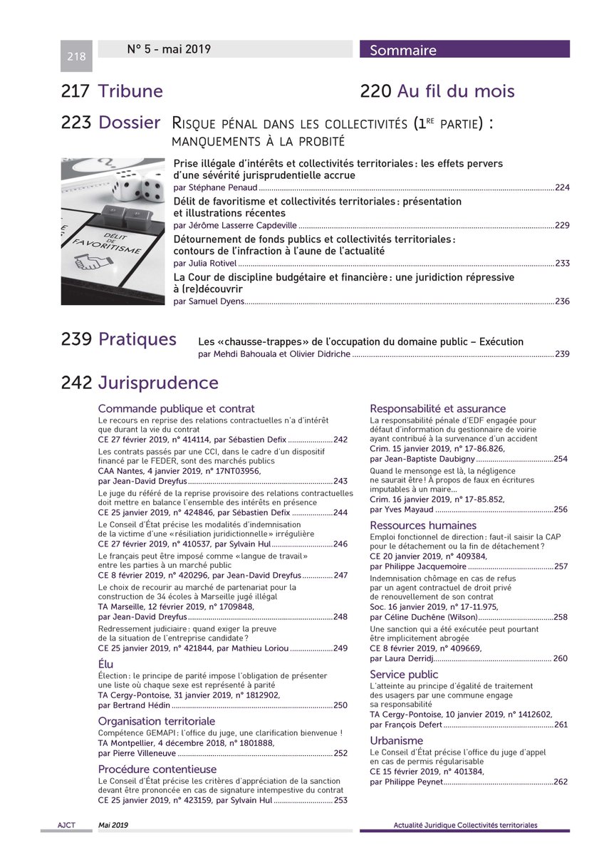 Au sommaire de l'#AJCT de mai 2019: dossier Manquements à la #probité - Prise illégale d’intérêts par Stéphane Penaud ; Délit de favoritisme par Jérôme Lasserre Capdeville ; Détournement de fonds publics par <a href="/julia_rotivel/">JuliaRotivel</a> et la CDBF par <a href="/samueldyens/">Samuel Dyens 🇫🇷🇬🇷</a>