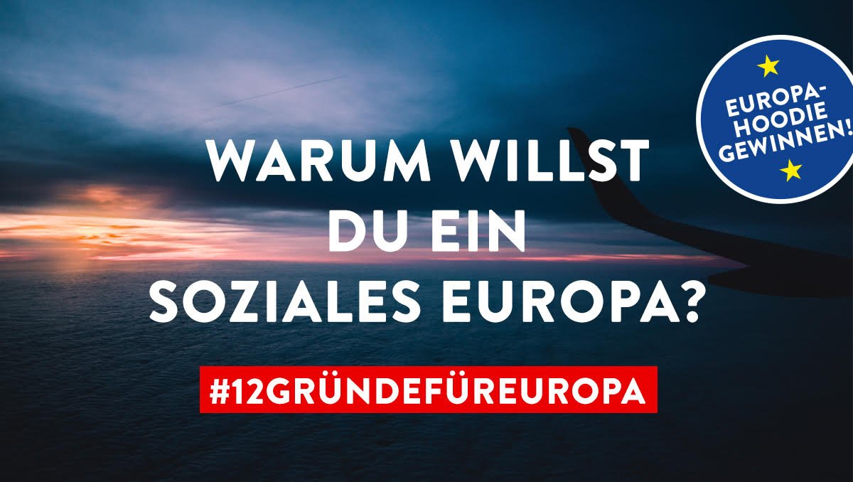 WahlkampfSPD's tweet photo. MACHT MIT! Wir suchen 12 gute Gründe für das soziale Europa. Schreibe uns deinen Grund unter #12GründeFürEuropa! Bis Donnerstag Abend sammeln wir eure Gründe und verlosen unter allen Tweets jeweils 1 von 12 #EUnify-Europa-Hoodys! #europaistdieantwort https://t.co/u0rgcwr4k0