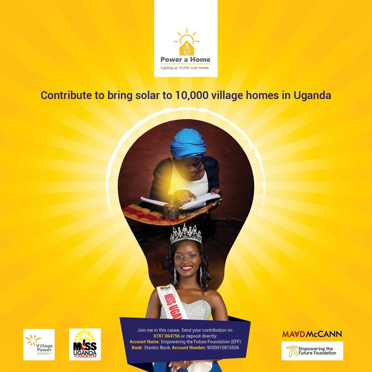 MaadMcCann's tweet photo. Together we can #PowerAHome!
Join us in powering 10,000 homes in rural Uganda with solar. You can send your contributions by Mobile money to 0787064756 or 0707991177, and through the Empowering The Future Foundation limited Account at Stanbic Bank 9030015815506.
@VillagePowerUg https://t.co/C9voH5Tuue