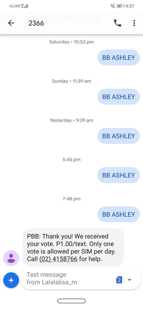 LoyaLisa27's tweet photo. Wow, Ngayon lng ngreply ang 2366 mo koya @PBBabscbn anyare?
Globe lng b pwede? Tas ung sa TM q ayaw din pero ngsesent?. Hmmm,
 
BB ASHLEY to 2366 kayo jan, libreng load kayo sakin. 😀 https://t.co/hEgojHXTuj