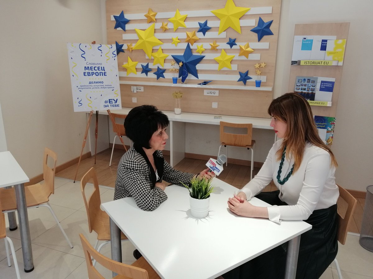 EUinfoNis's tweet photo. Menadžerka #EUinfoNi u razgovoru za TV Belle amie govori o likovnom konkursu povodom #EUGreenWeek koji smo realizovali u saradnji sa Narodnom bibliotekom "Stevan Sremac" članicom #EUteka mreže. Izložba radova je trenutno u našem prostoru, posetite nas. ☘️ #EUzaTebe https://t.co/ag9BubMmUq