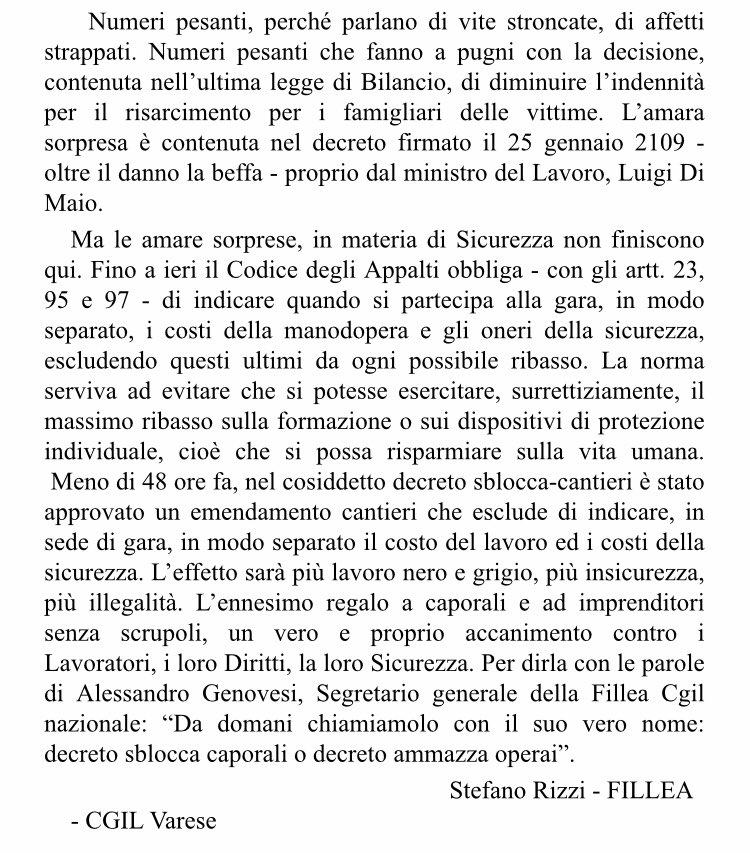 #bastamortisullavoro
La nota di Stefano Rizzi, Sg della Fillea Cgil Varese dopo l’ennesima morte sul  lavoro. Questa volta è successo ad Olgiate Olona.