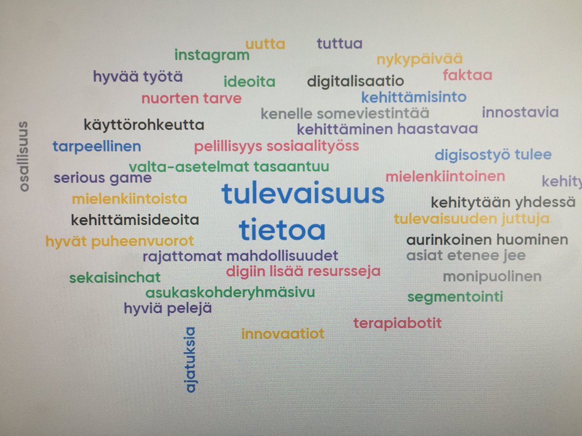 PalomakiKaisa's tweet photo. Tällainen ajatuspilvi tuloksena! Hyvä päivä, kiitos @SonjaElla @Pesonen_JP @hkilastensuoj Tytti Hytti ja Janne Valkama! #stadinsote #sotekouluttaa #digisosiaalityö #prosos @helsinginsote https://t.co/u2V7wCDgv5