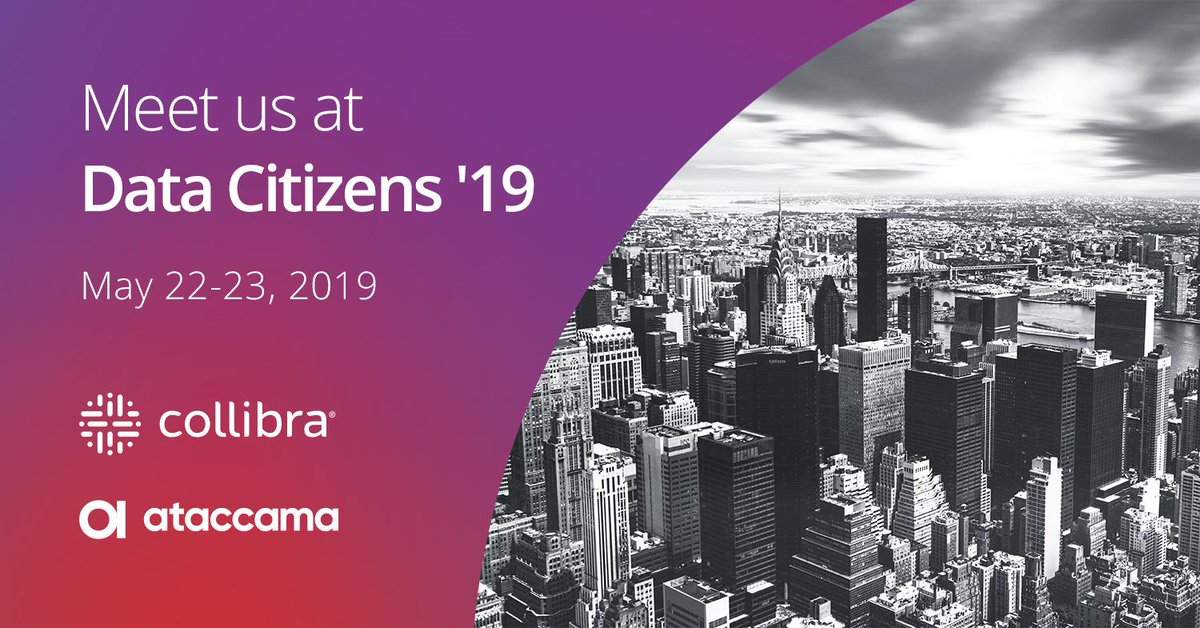 ataccama's tweet photo. We're excited to be sponsoring @collibra #DataCitizens19 in NYC tomorrow. Will you be attending? Meet us there to find out what our AI-powered data curation platform can do for you data and see our joint offering with Collibra. https://t.co/2HYllq9sFW #dataprofiling #datacatalog https://t.co/iliVHxJbqP