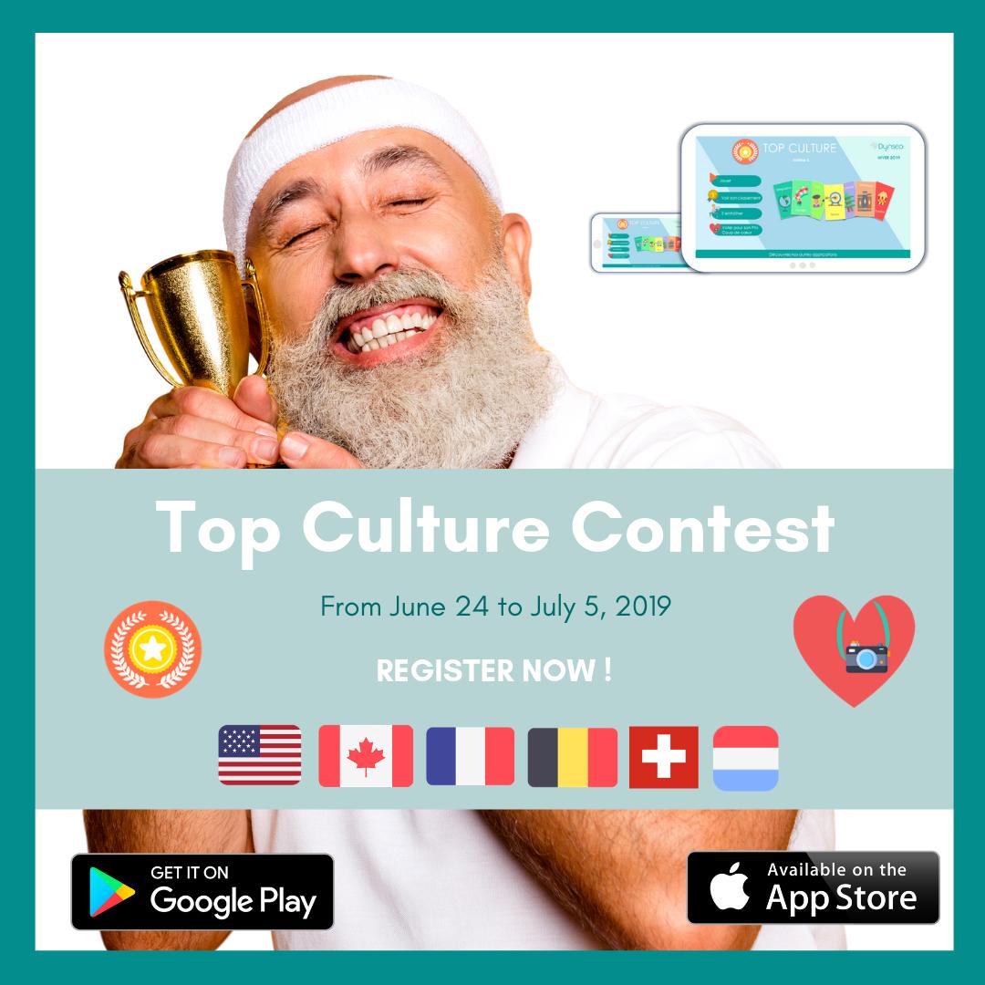 DynseoU's tweet photo. It's time to join 🏆 TOP CULTURE 🏆, our international contest specially made for seniors on tablet and phone. 📱🧠🇺🇸🇨🇦🇫🇷🇨🇭🇧🇪🇱🇺

👉 https://t.co/gYwUVsVc0N

#TopCulture #Contest #CrowdFavoritePrize https://t.co/VpsK8O73LG
