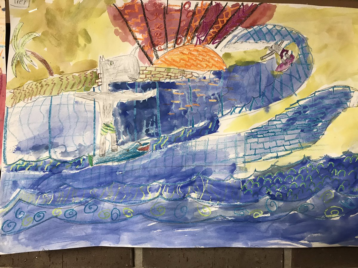 kyjoha07's tweet photo. 2nd graders created these watercolor paintings inspired by the book Rhinos Who Surf written by Julie Mammano. They made some pretty righteous rhinos!  @CRCoolidgeElem @CRSCHOOLS https://t.co/1DKqvBlttx