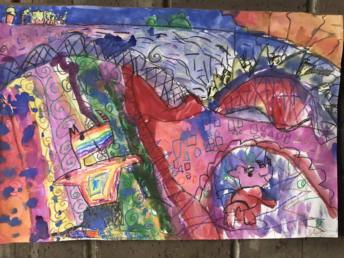 kyjoha07's tweet photo. 2nd graders created these watercolor paintings inspired by the book Rhinos Who Surf written by Julie Mammano. They made some pretty righteous rhinos!  @CRCoolidgeElem @CRSCHOOLS https://t.co/1DKqvBlttx