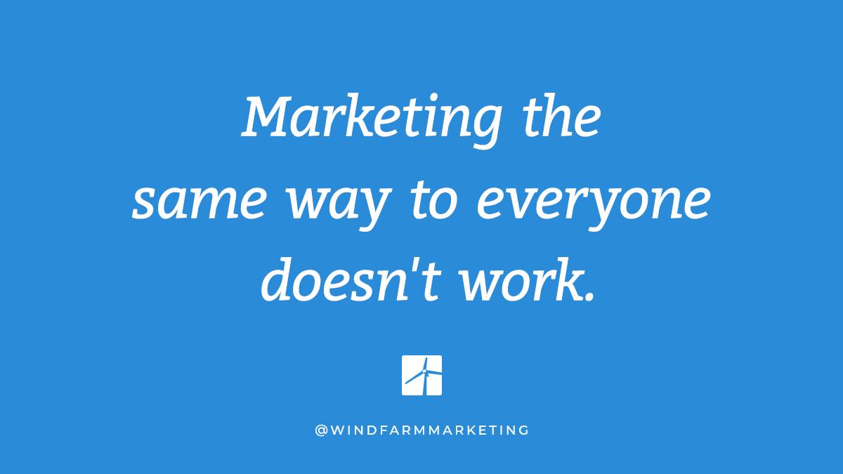 TeamWindFarm's tweet photo. Don't market to Quick Work Out Quinn using content meant for Benchpress Benny! Change up your marketing tactics! #marketingtactics #buyerpersonas #onlinemarketing #marketingtips #marketinghacks #segmentedmarketing https://t.co/r3vcY5pIQf