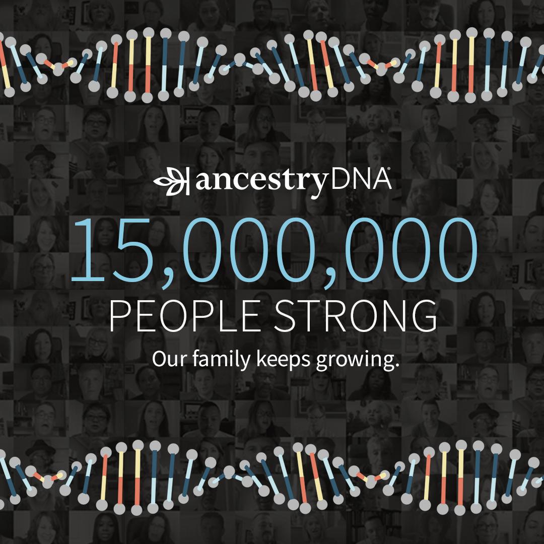 Ancestry's tweet photo. #AncestryDNA is honored to reach the 15 Million customer milestone. With thousands more joining the community every day, your chances of finding new connections and #familyhistory revelations are only getting better. What will you discover? https://t.co/S4Ocd6IVW1
