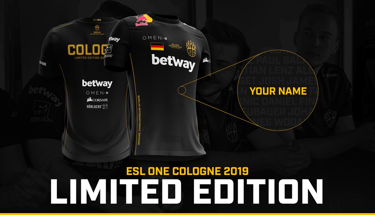 BIGCLANgg's tweet image. IT'S TIME TO BE #GEMEINSAM!

Get ready for #ESLOneCologne 2019 in style with our exclusive and strictly limited jersey! 🔥

🛒 …in-international-gaming.myshopify.com
