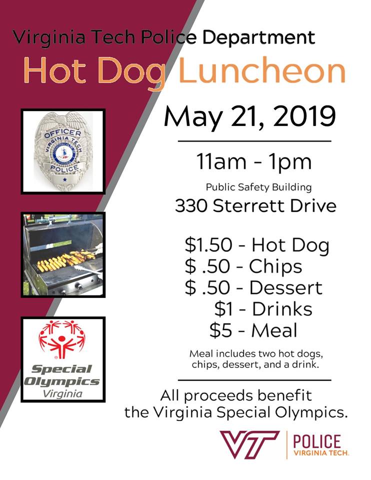 Next3Days's tweet photo. Lunch for a Cause!
The @VaTechPolice Department hosts their annual Hot Dog Luncheon for Special Olympics from 11 am - 1 pm at the VT Public Safety Building.
https://t.co/wWyeUzkWLQ https://t.co/HQHkhLShi9