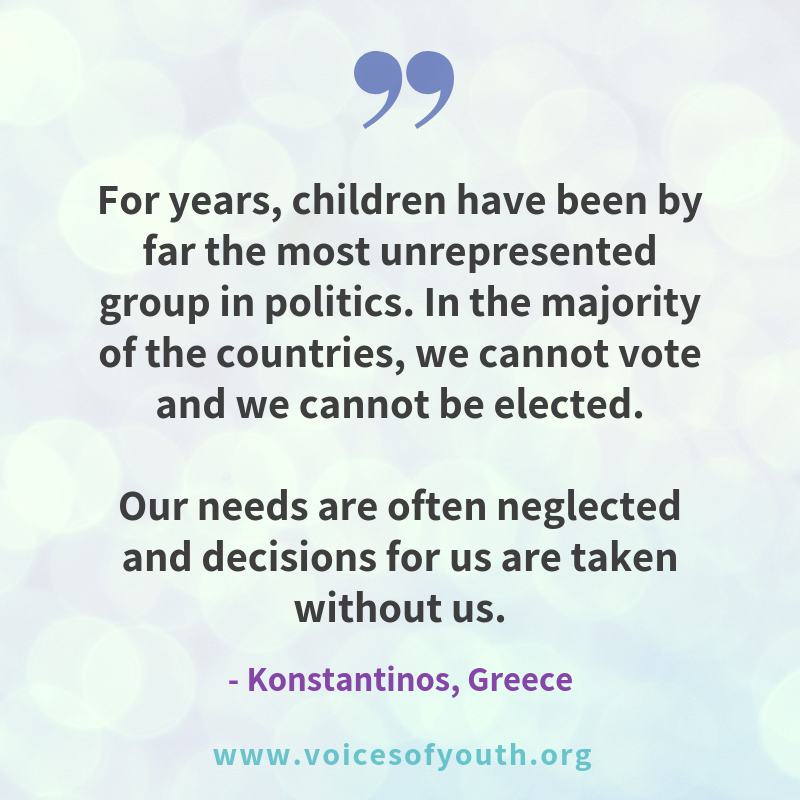 UNICEF_ECA's tweet photo. But just because we can't vote, doesn't mean we shouldn't have a say. 

Ahead of the #EUelections2019, meet Konstantinos, who is championing young people's participation in matters that affect them: https://t.co/phKN4Uu4p4 

via @voicesofyouth https://t.co/9kxAfUE850
