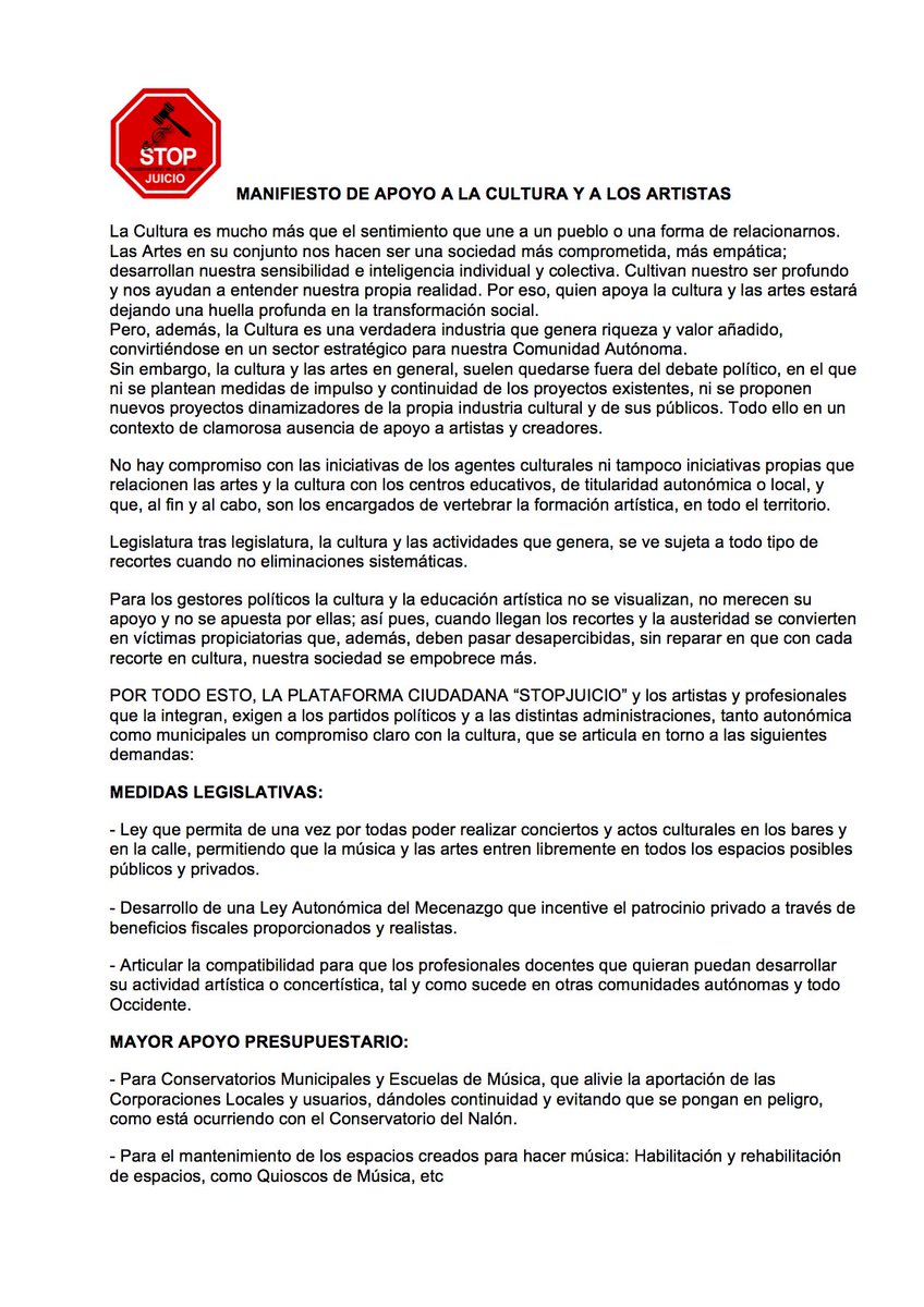RamonSobrino1's tweet photo. Manifiesto por la #Cultura en #Asturias @ConservatorioN #stopJuicio @amparoasenjo @Ayto_Langreo @mar_corti #JavierCellino #jacobodeMiguel @MarinaPerezG_ @ManuelPazV @Rivi_IU https://t.co/RVAA3RaFAL