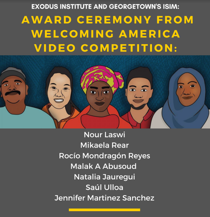 ccasGU's tweet photo. Congratulations to the winners of the @ExodusInstitute and @GUMigration Welcoming Immigrants to America video contest, including MAAS students @NLaswi (1st place) and Saúl Ulloa (Runner Up)! #ArabStudies #refugees @georgetownsfs https://t.co/6ui6ycHiVG https://t.co/H7x7MzWgB6